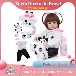 48cm Bebê Boneca Reborn 100% Silicone Panda Olho Castanho Pode Tomar Banho  - S F Inforcell